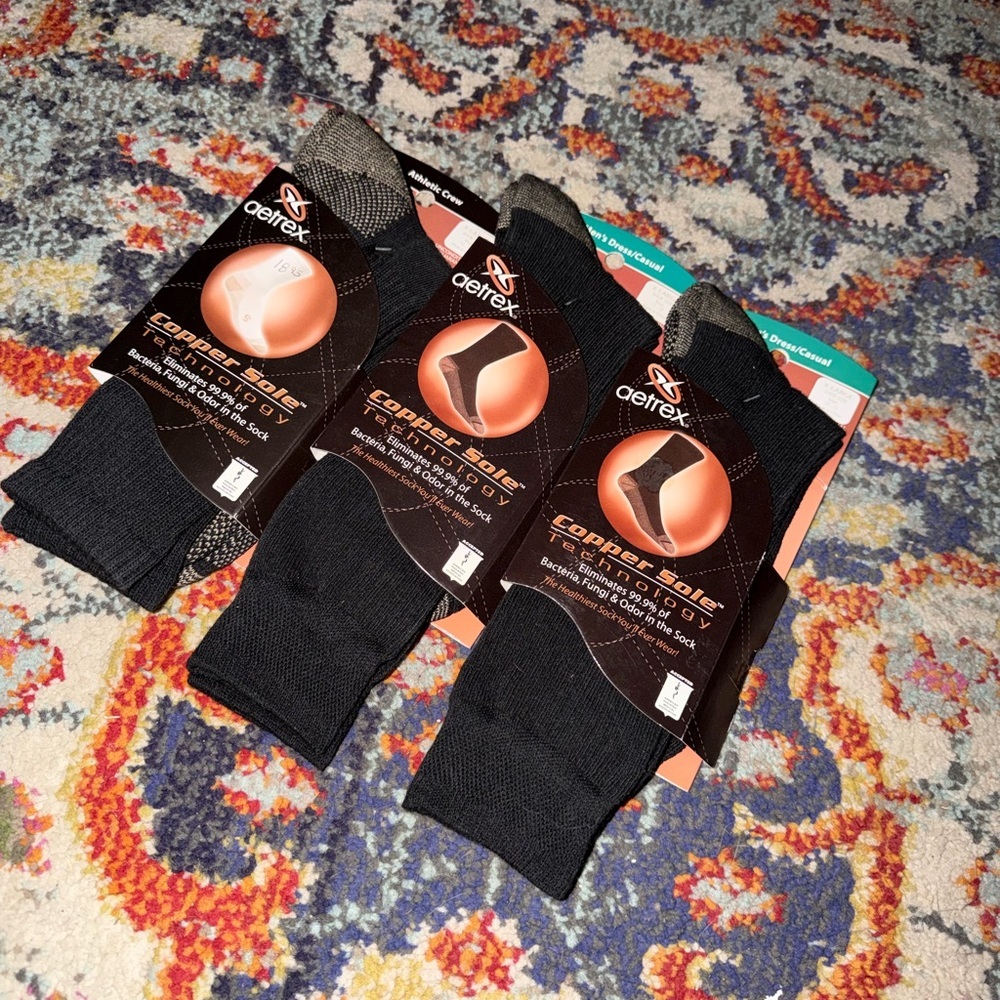 Aetrex copper sole men's dress/casual socks black XL NEW 3 pair smoke pet free